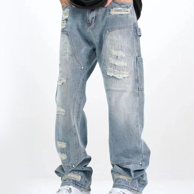 Washed And Frayed Craft Ripped Jeans For Men