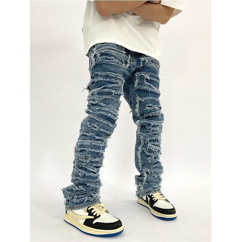 Washed Cat Beard Harlan Patch Jeans Men's Distressed Skinny Pants